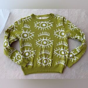 Lizette Collection Eye Pattern Green White Long Sleeve Sweater